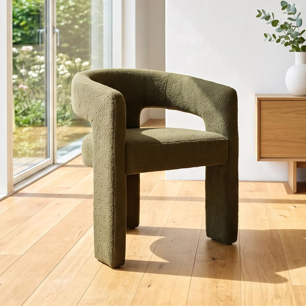 Modern Sherpa Barrel Dining Chair Upholstered Faux Fur Dining Room Chair with...