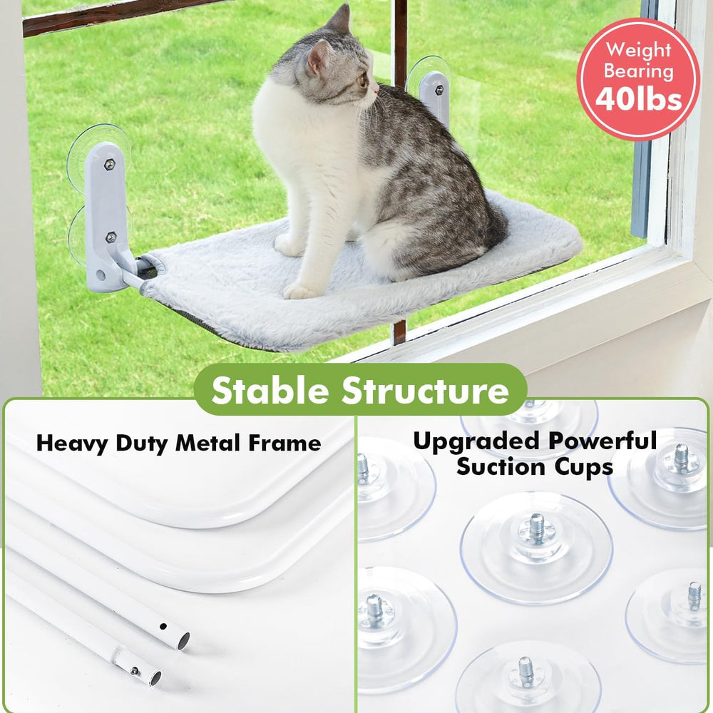 Zoratoo 2PC Cat Window Perch, Foldable & Cordless with Metal Frame, M Gray