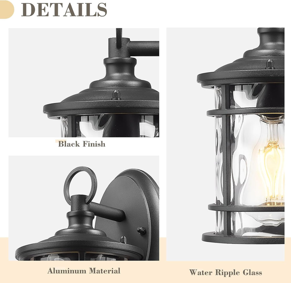 Emliviar 2 Pack Exterior Wall Sconce Light, Anti-Rust Outdoor Lanterns Wall L...