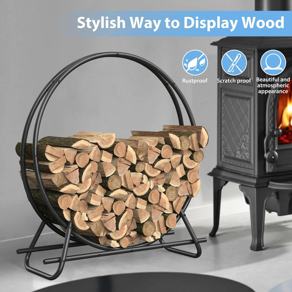 48 Inch Metal Pipe Firewood Rack Circle for Indoor and Outdoor Use