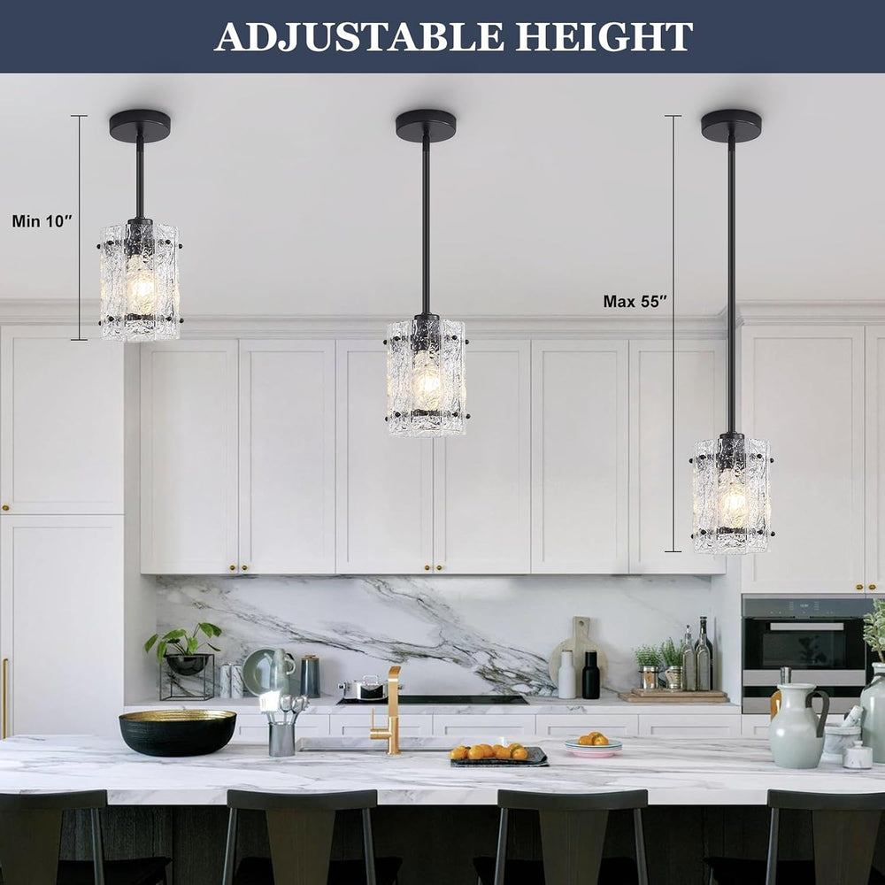 Black Glass Pendant Lights Kitchen Island, Water Ripple Round Pendant Lights ...