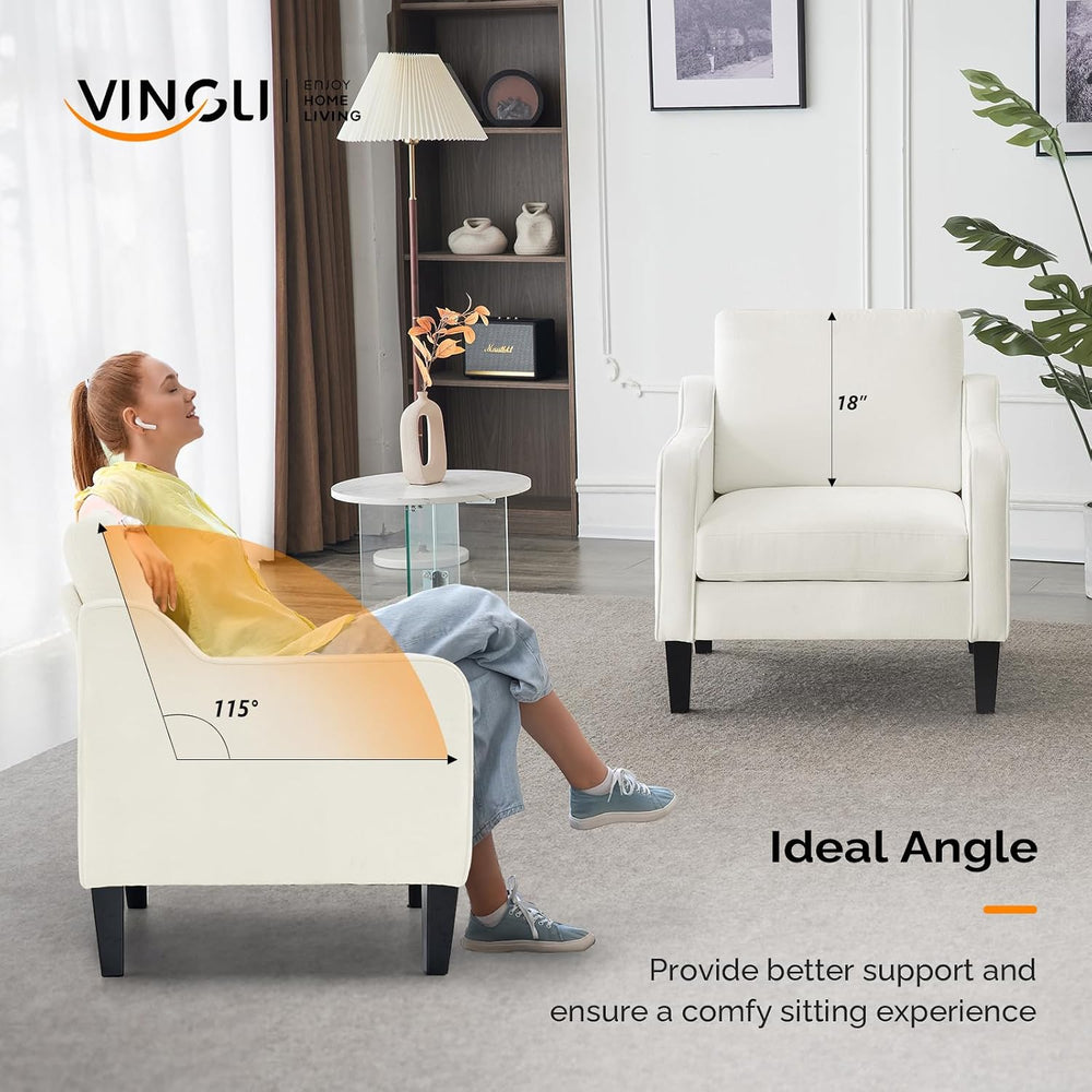 VINGLI Cream Accent Chair, Chenille Upholstered Armchair for Living Room