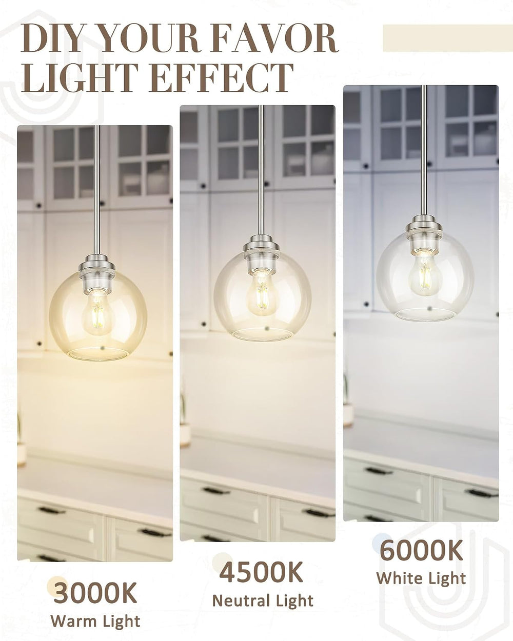 7-Inch Brushed Nickel Pendant Light,Clear Globe Glass,PL101BN