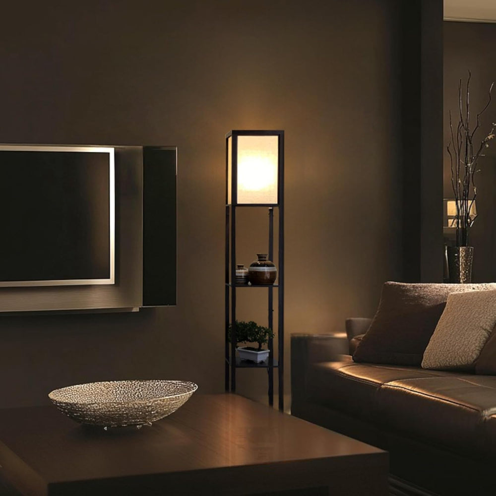 Brightech Maxwell - Modern Shelf Floor Lamp with Lamp Shade & Warm White ...