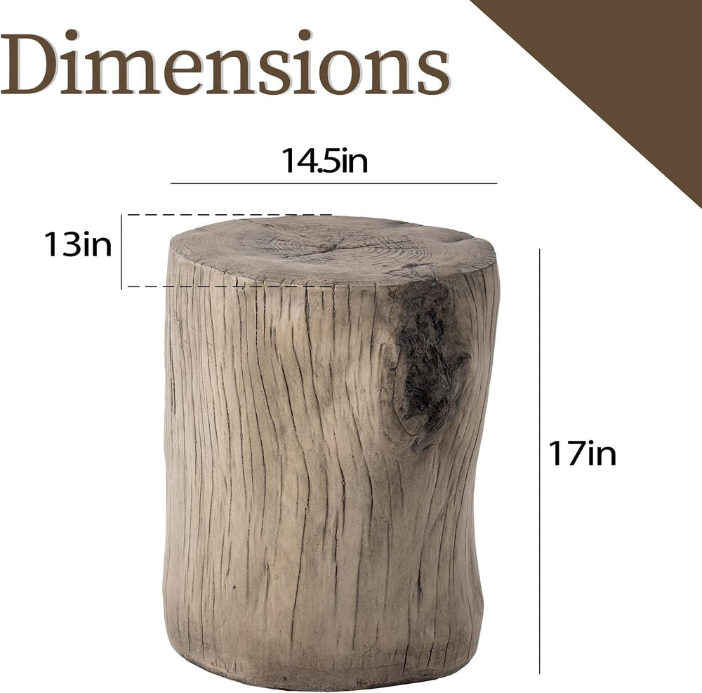 COSIEST Outdoor Antique Gray End Table Faux Wood, Hand-Painted Wood Stump Sto...