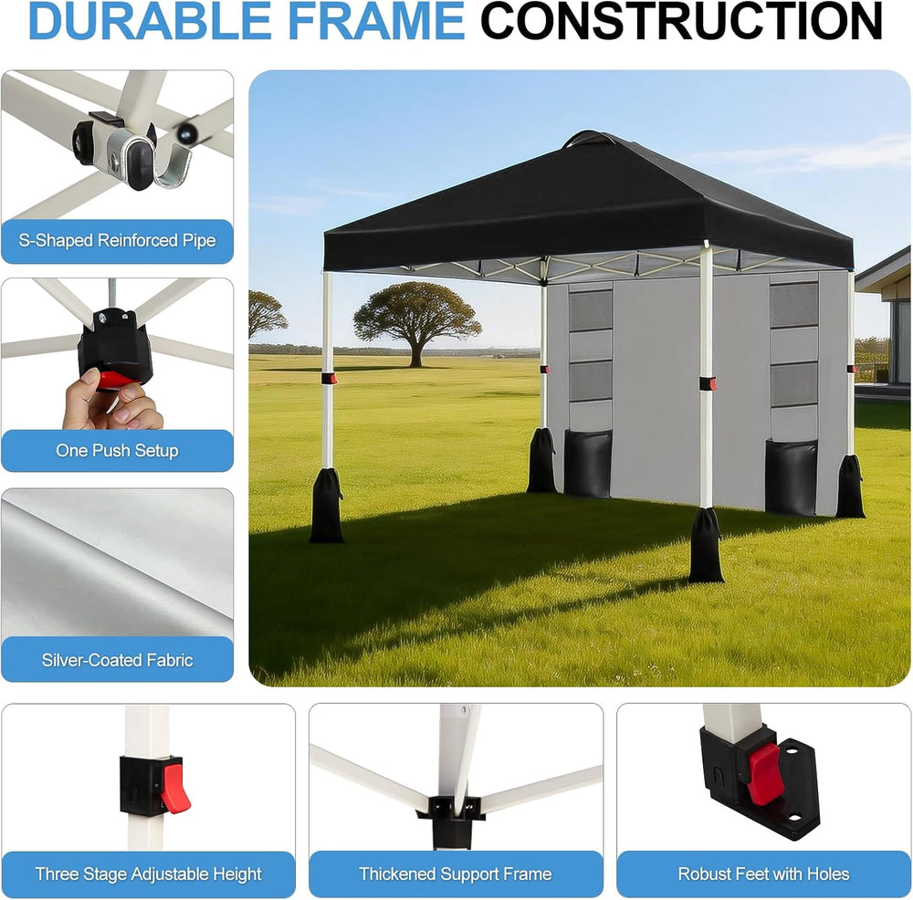 WEIZE 10x10 Pop Up Canopy Tent, 1-Button Push Setup Canopy Tent with 1 Sidewa...