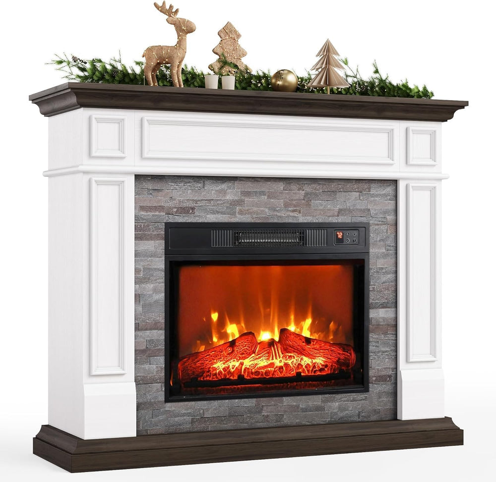 Naice 44" Electric Fireplace Mantel, Farmhouse TV Stand w/ 23" Heat...