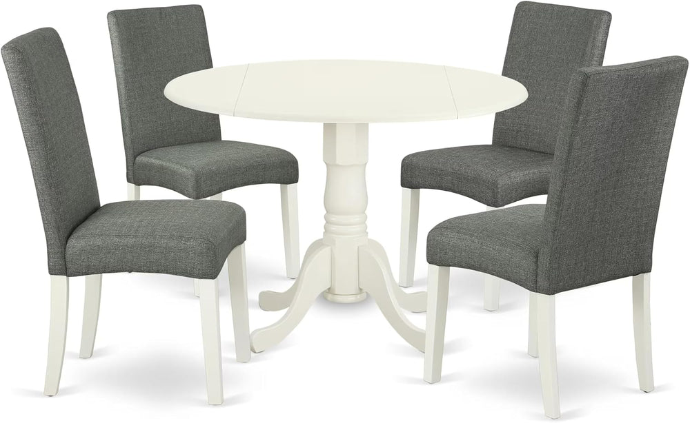 East West Furniture DLDR5-LWH-07 5 Piece Dining Set, Linen White Finish