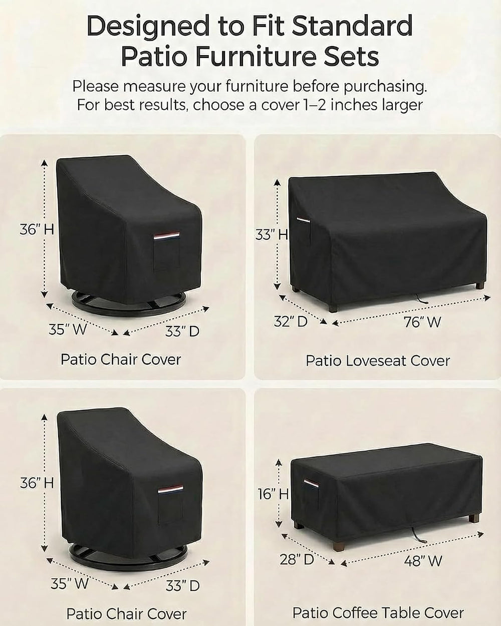 4-Piece Patio Furniture Cover Set, Waterproof Outdoor Furniture Covers for 3-...