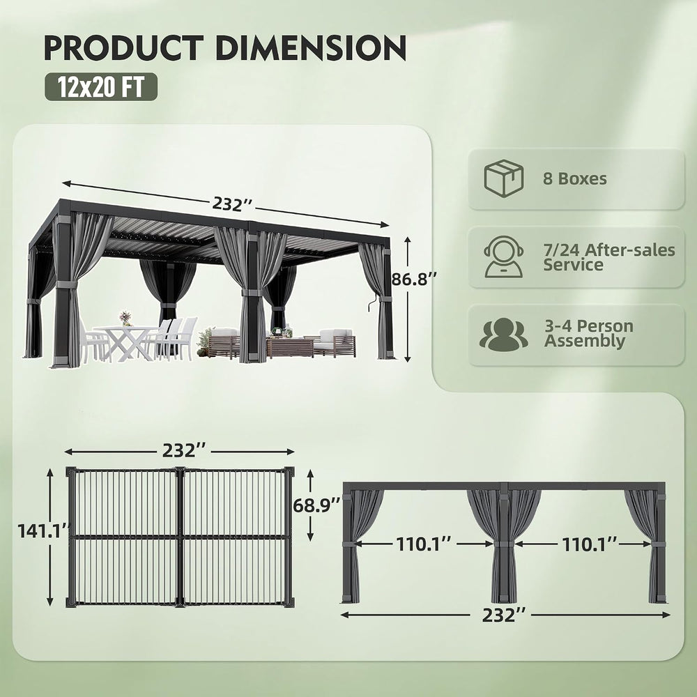 12'x20' Louvered Pergola with Aluminum Frame