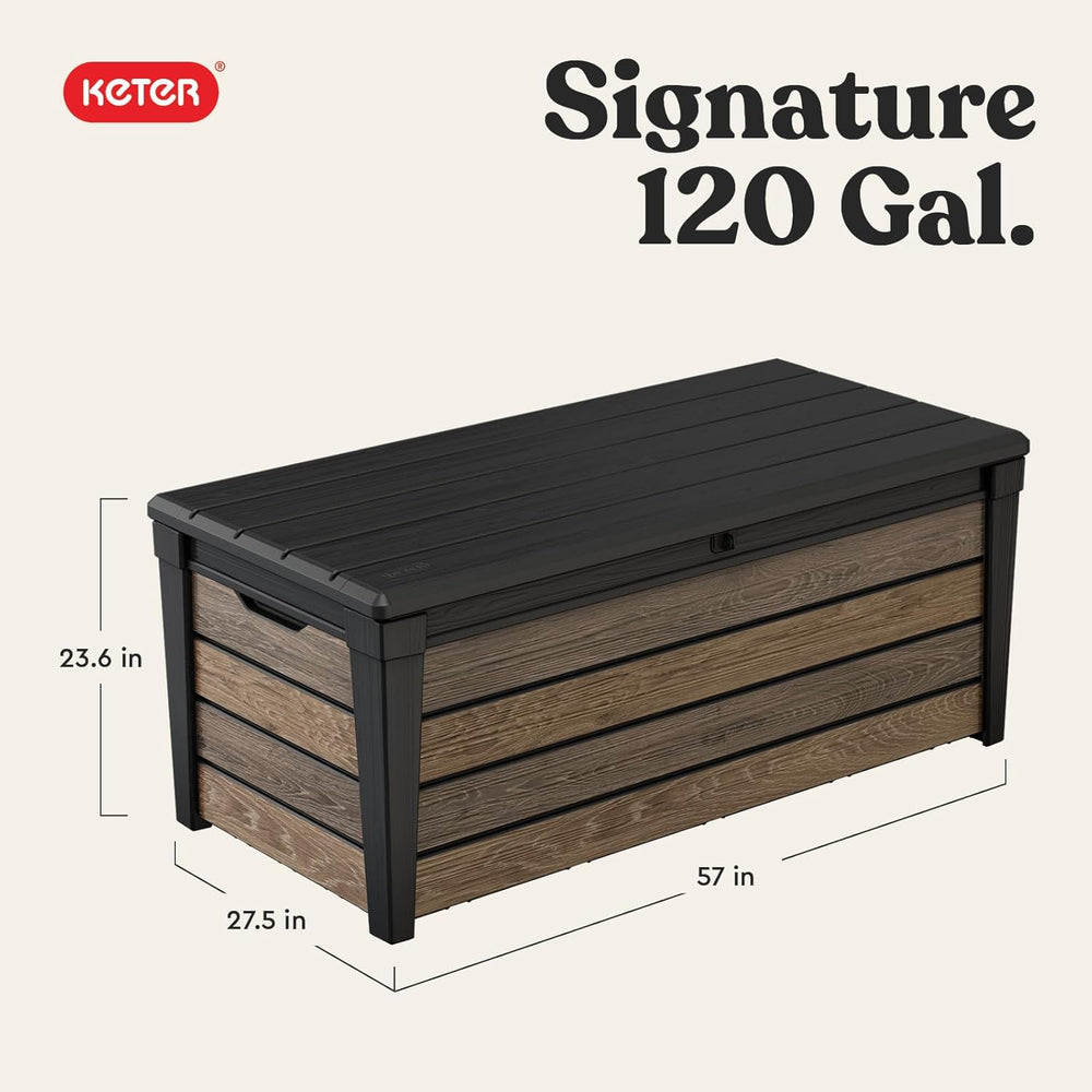 Keter Signature Collection 120 Gallon Resin Deck Box Organization and Storage...