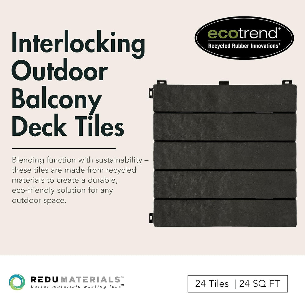 EcoTrend 24-Pack 12”x12” Interlocking Deck Floor Tiles, Slate Black – Rubber ...