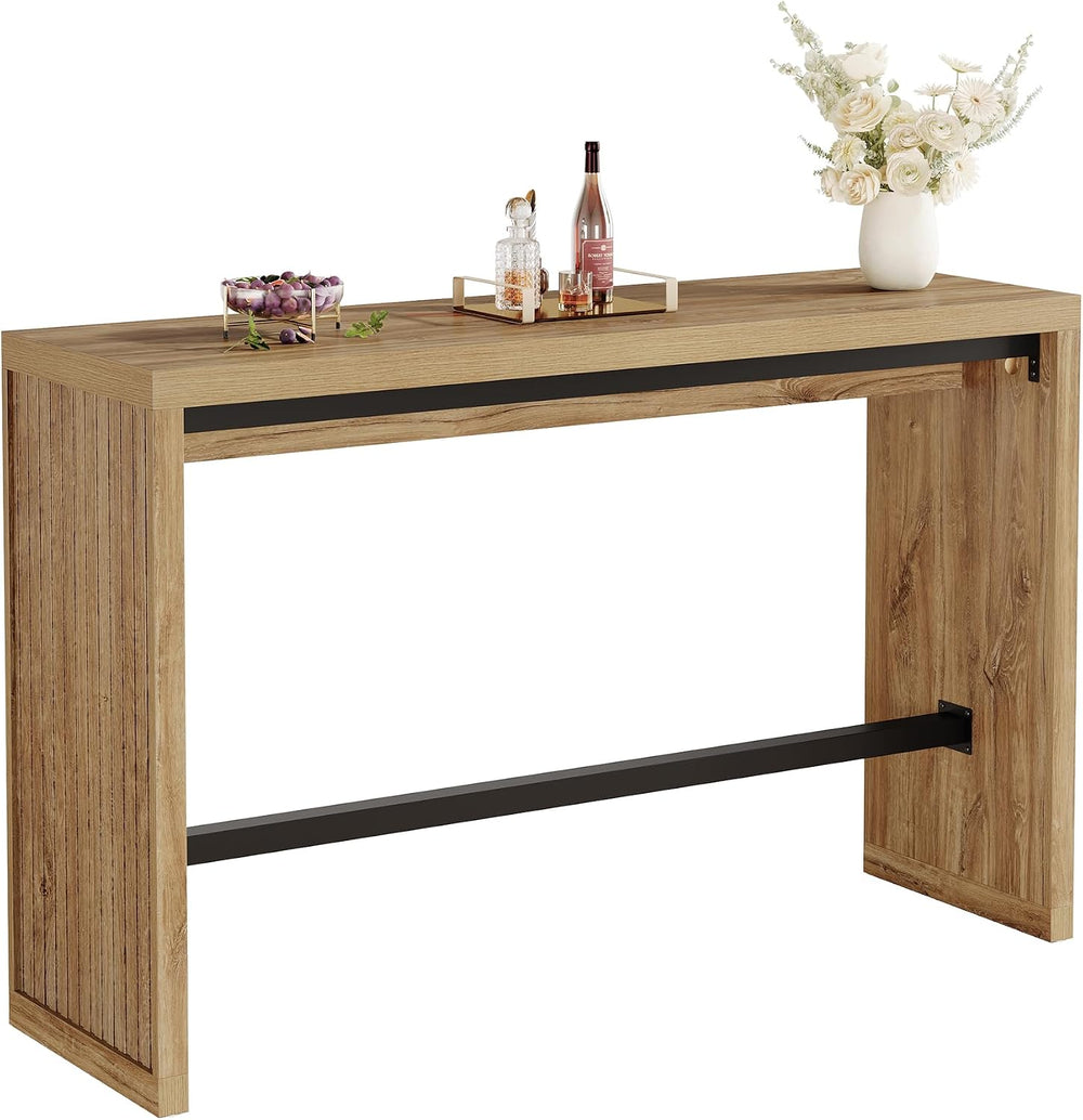 Tribesigns 55-Inch Bar Table with Metal Footrest, Counter Height Pub Table, N...
