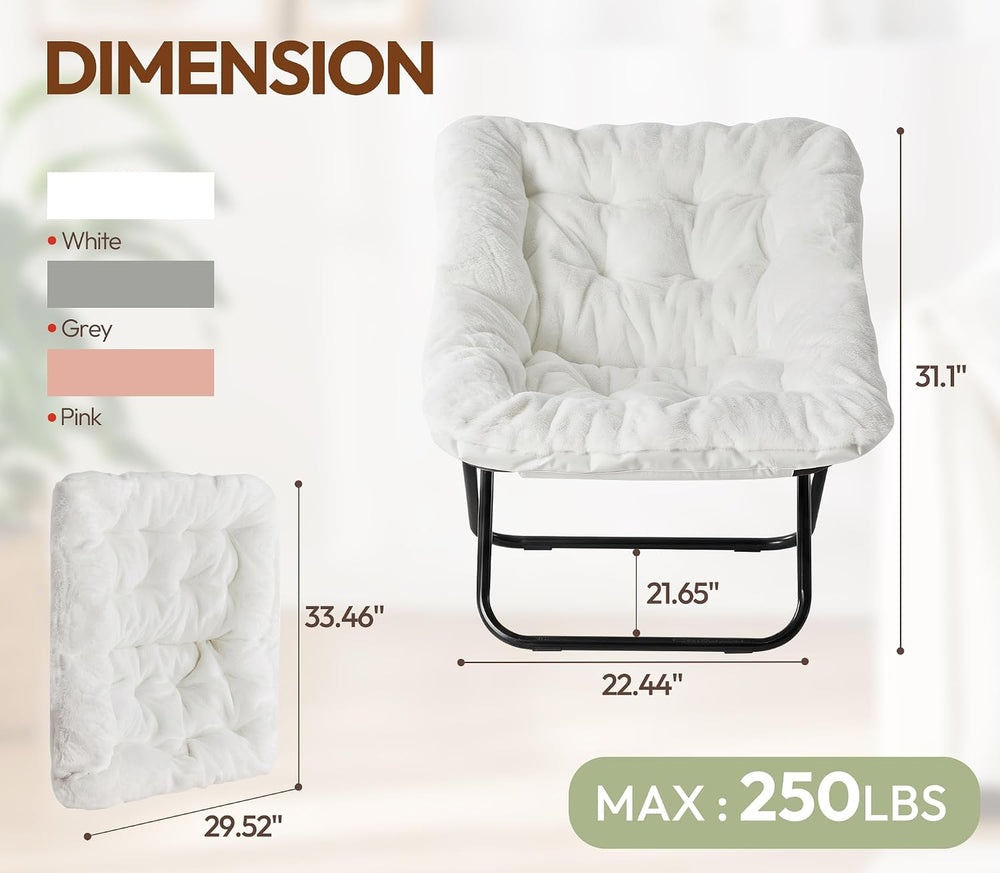 Comfy Saucer Chair Folding Reading Lounge Chair Living Room Chairs, White