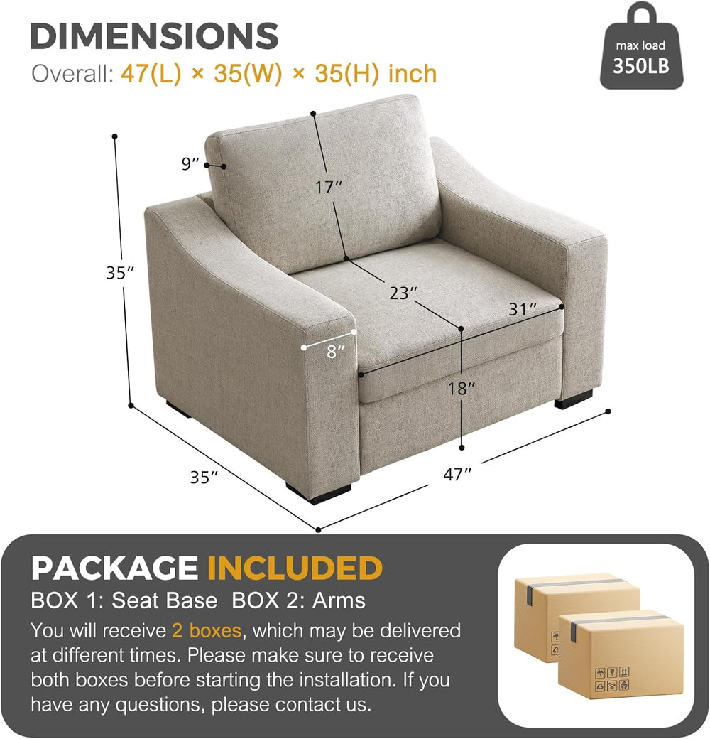 ELUCHANG 47" W Oversized Accent Chairs Set of 2, Linen Fabric Modern Cha...