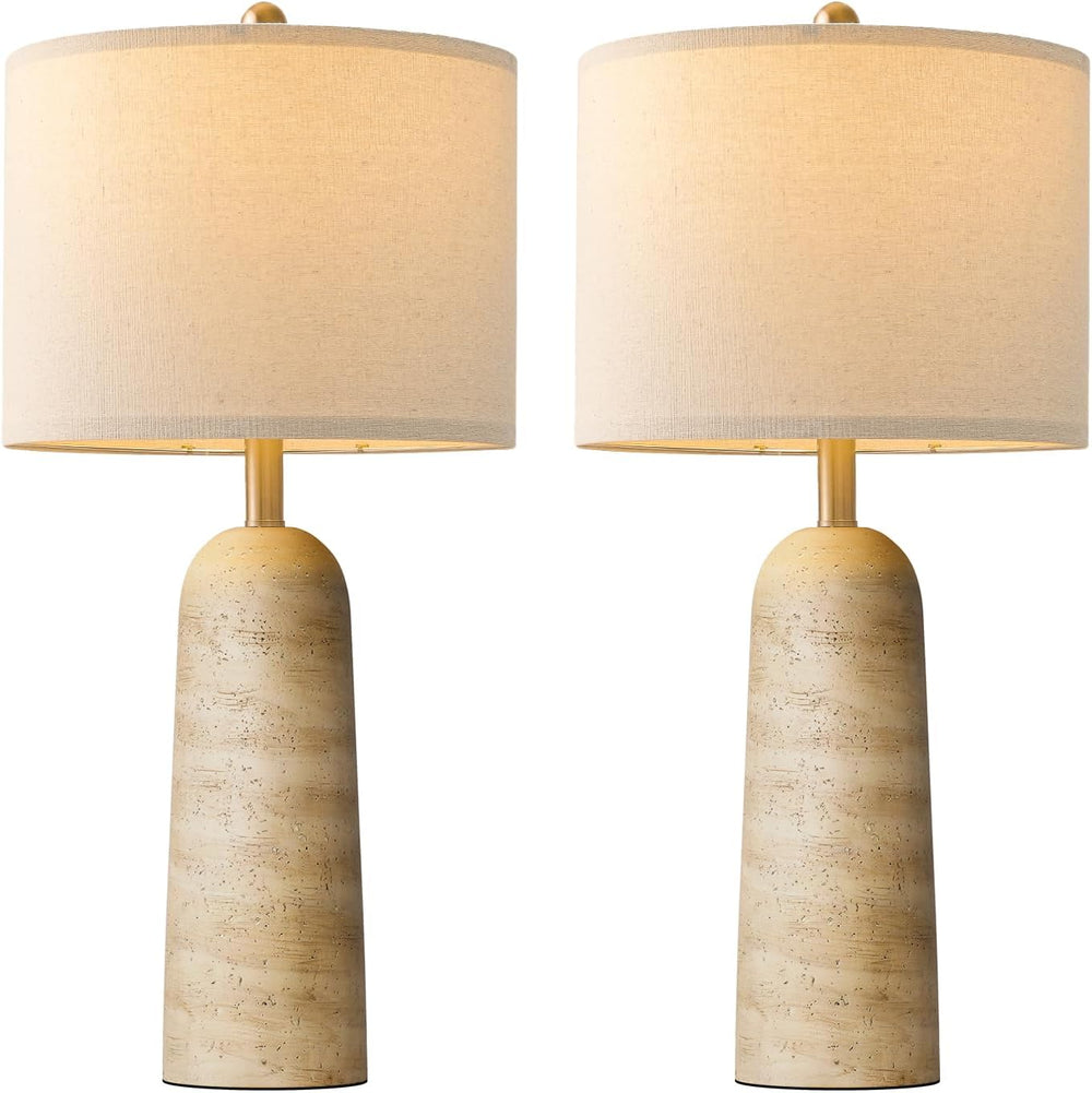 BOBOMOMO Modern Table Lamp Set of 2, Warm Beige Resin Lamp with Natural Stone...
