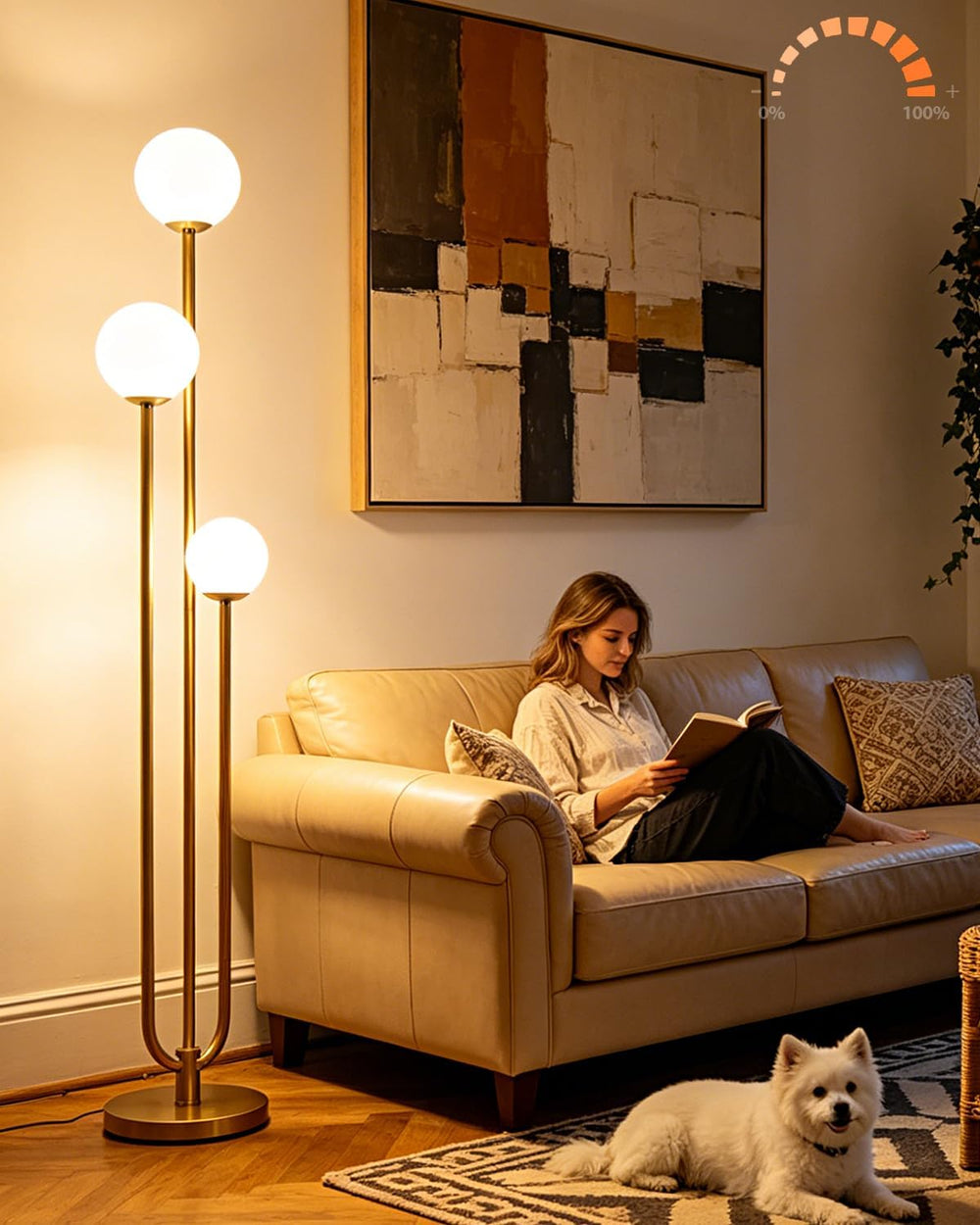 63IN 3-Light Dimmable Floor Lamp, Unique Gold Tall Standing Lamps with 3000K ...