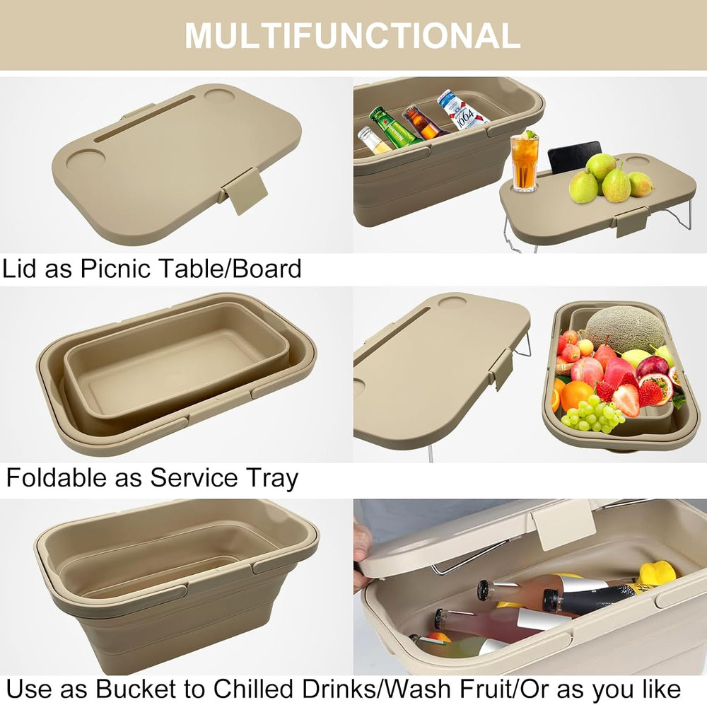 Foldable Picnic Basket Car Trunk Organiser, Khaki