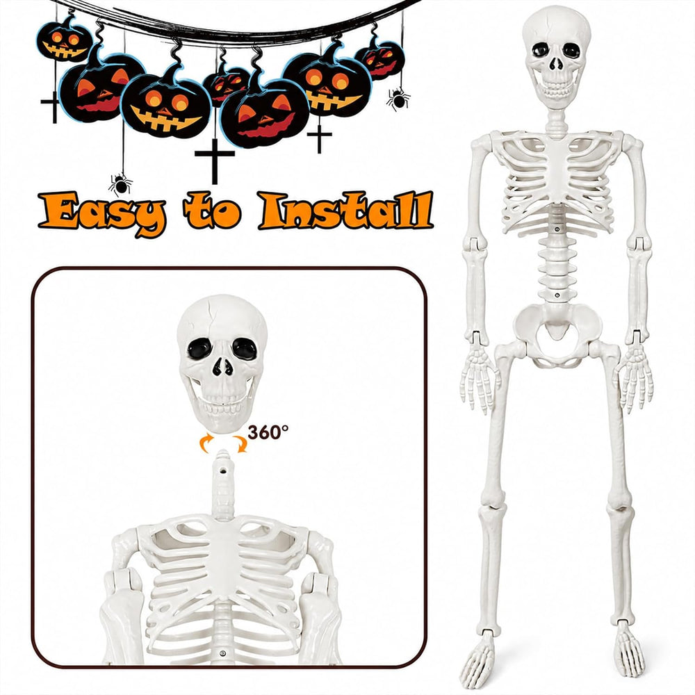 36" Halloween Skeleton Decorations - 3FT Posable Skeleton with Dog &...