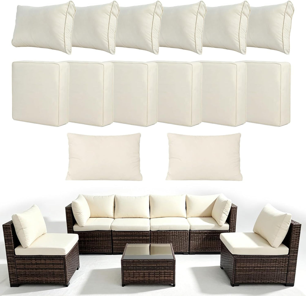 14Pcs Outdoor Cushion Covers, Patio Furniture Cushion Covers, Beige
