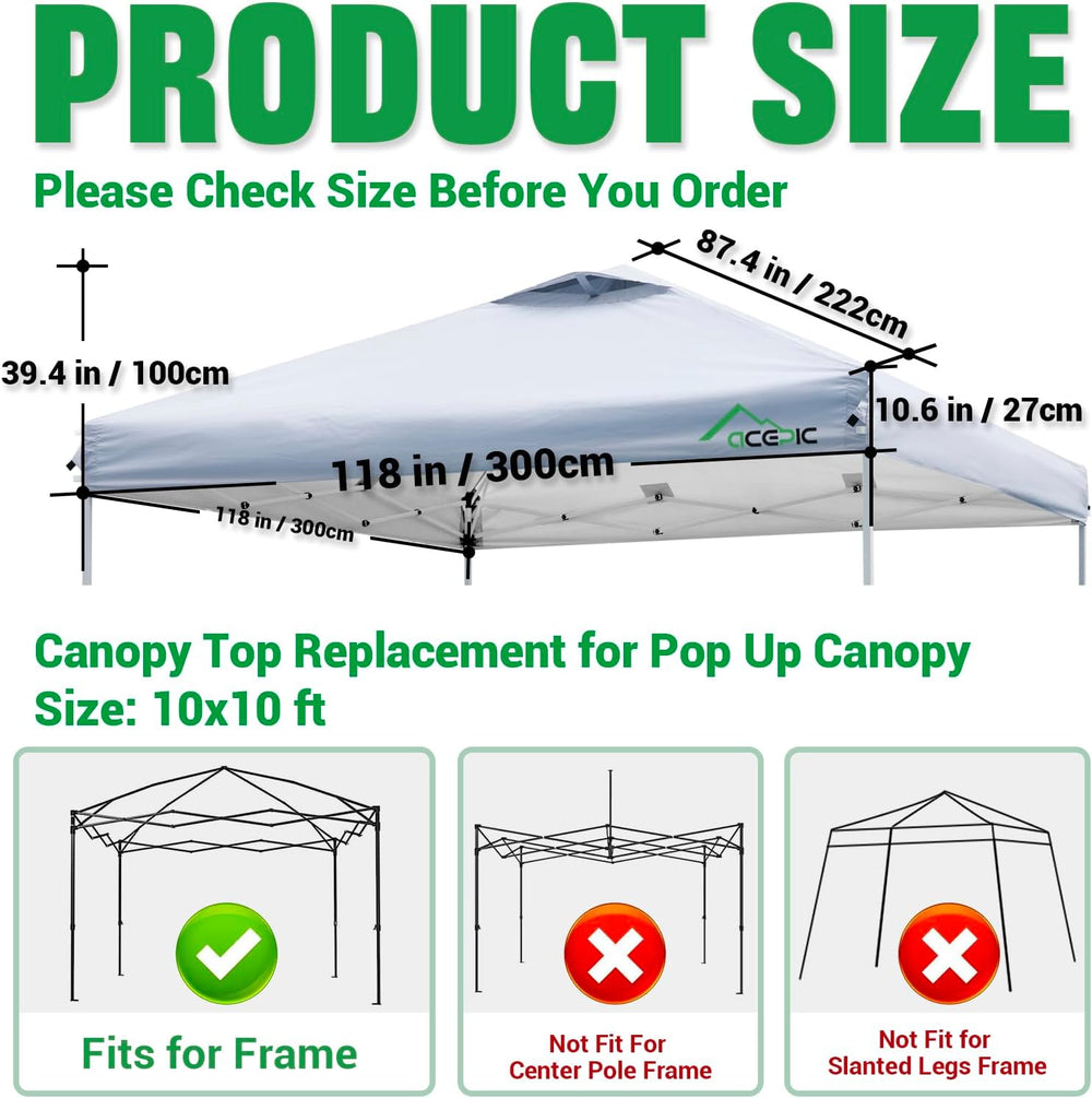 ACEPIC 10x10 Canopy Replacement Top with Air Vent(White,Top Only)