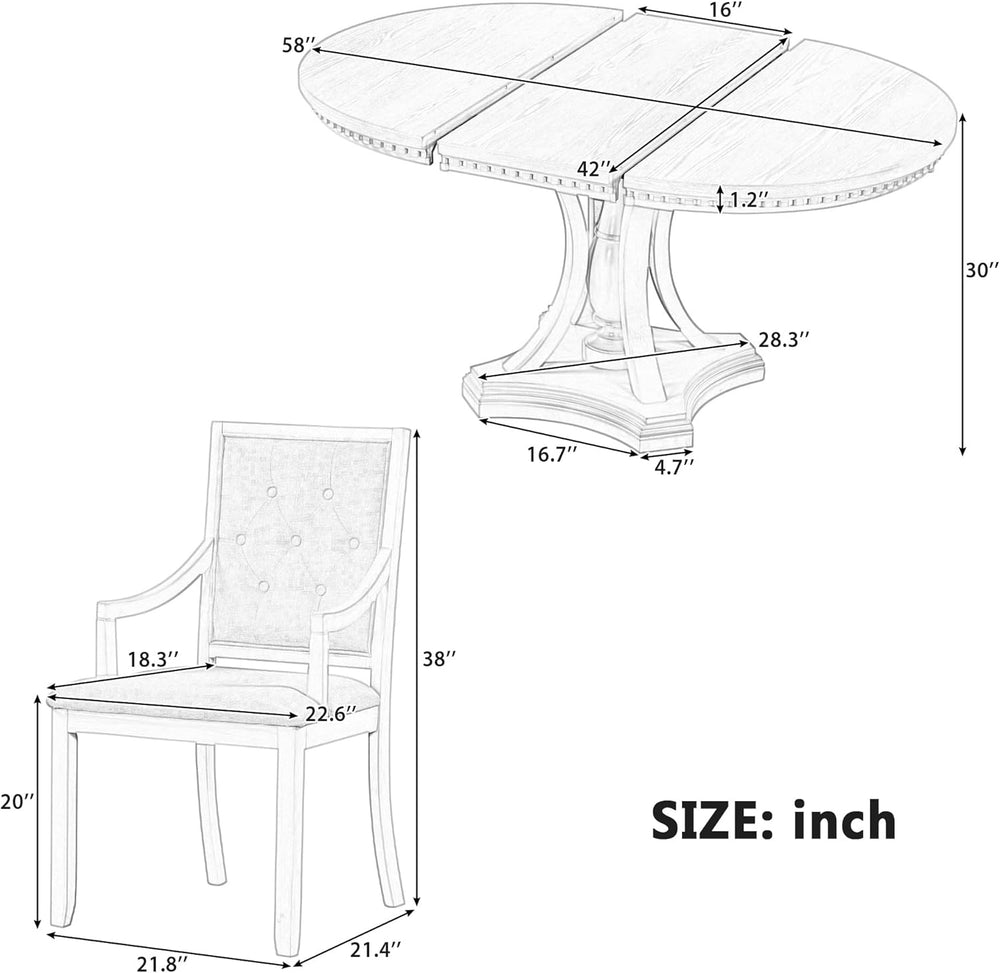 LUMISOL Extendable Round Dining Table Set for 4-6, 42"-58" Round to...