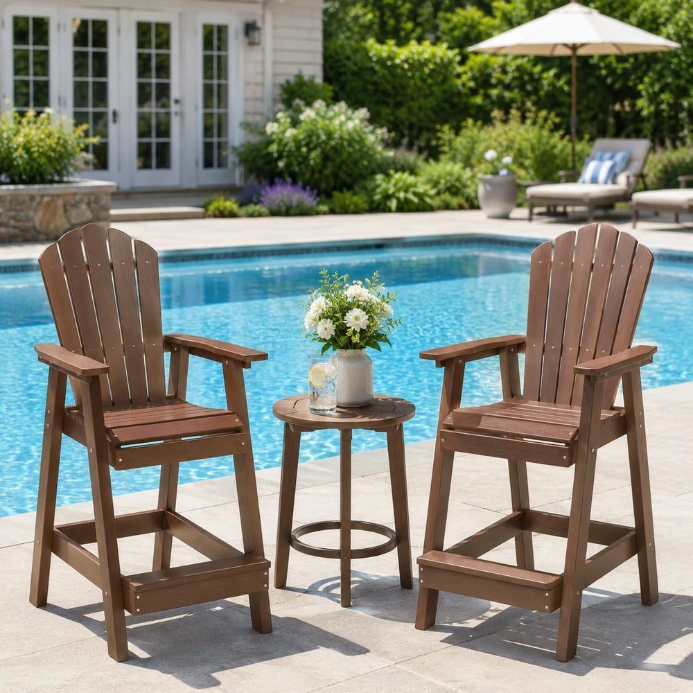 Psilvam Tall Adirondack Chair 1PC, Poly Lumber Outdoor Bar Stools,Brown