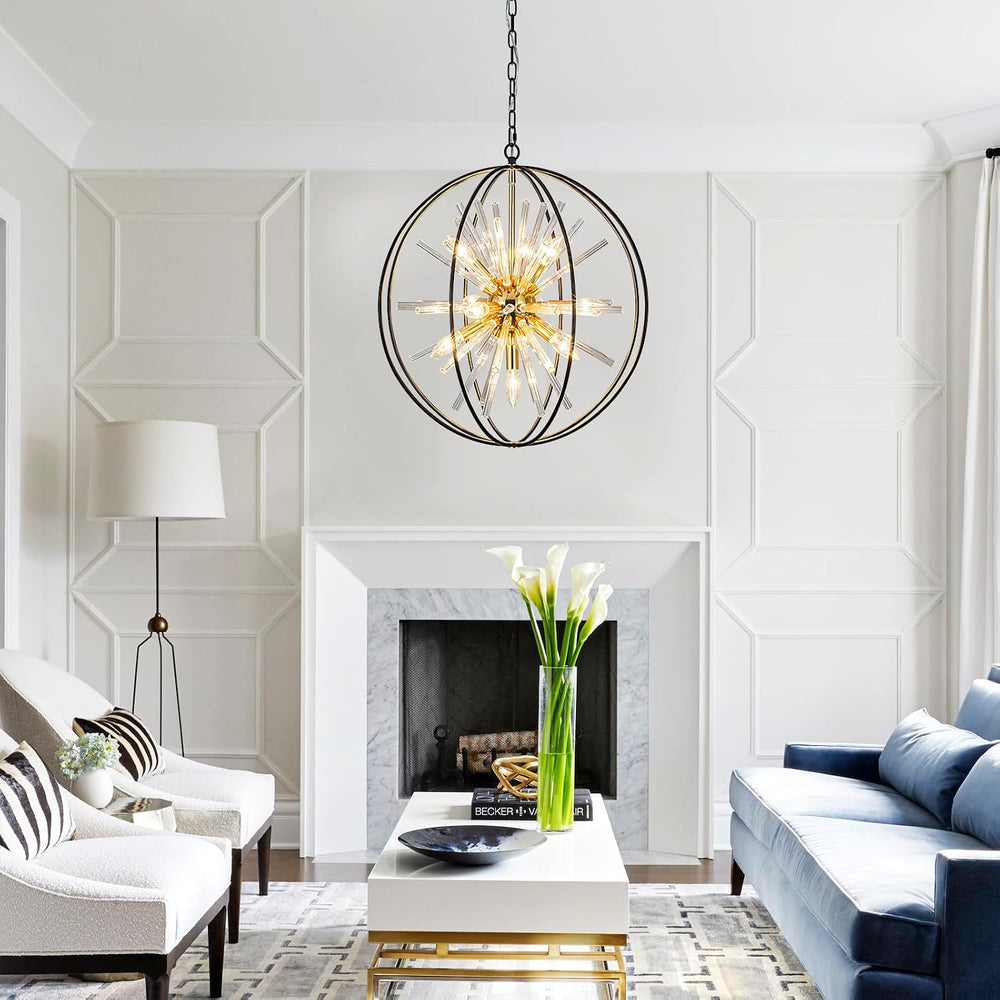 Vezzio Modern Black and Gold Sputnik Chandelier for Living Room