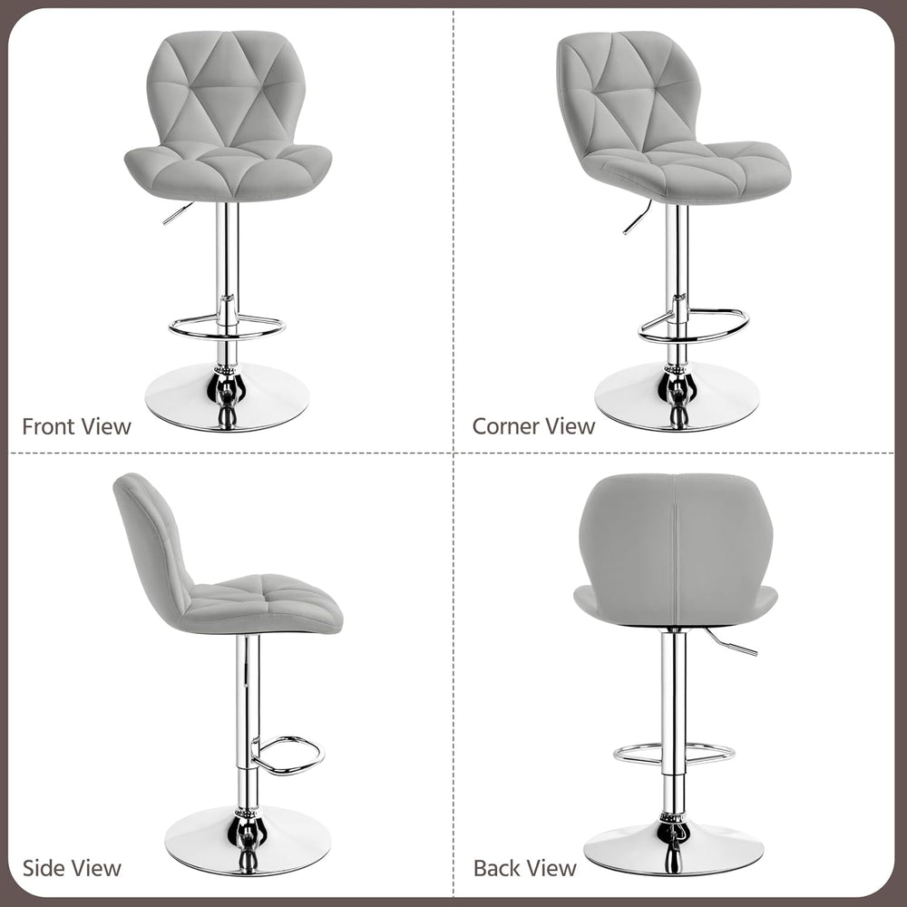 Yaheetech Bar Stools Set of 2 Adjustable Height Swivel Barstools Light Gray