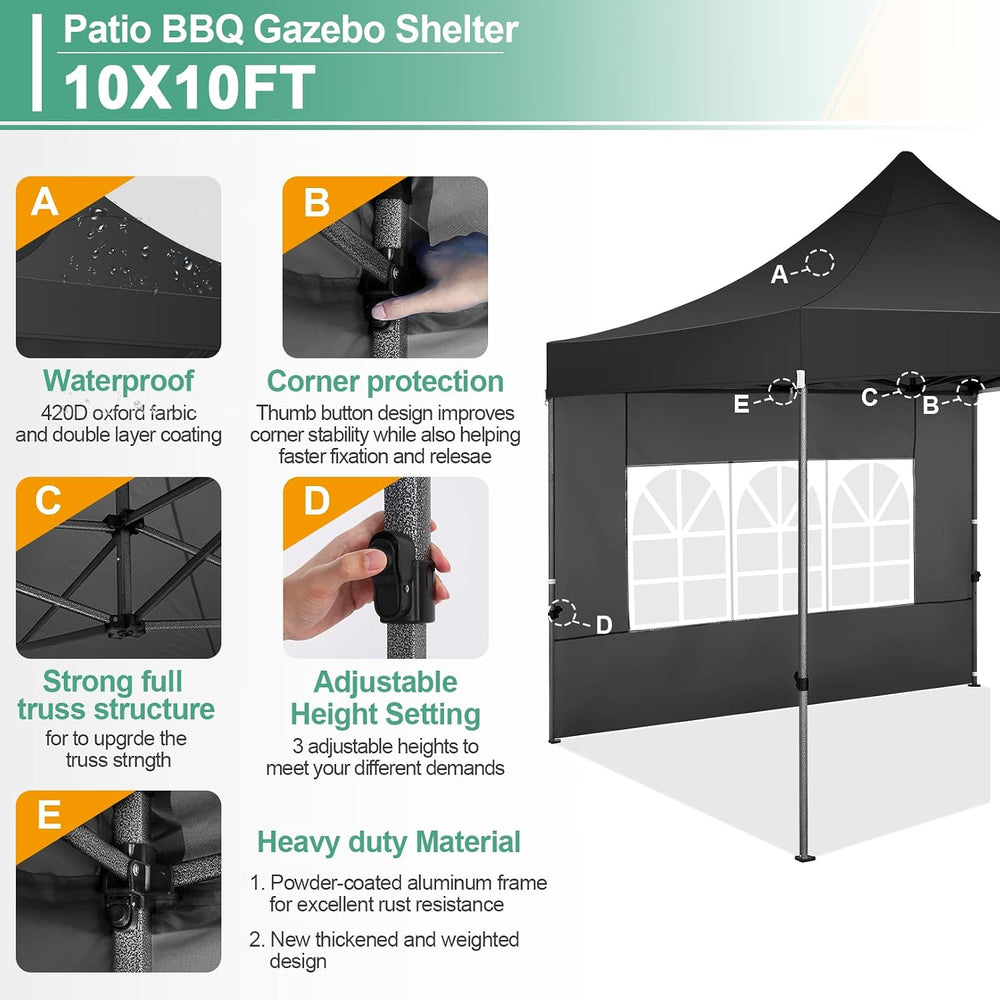 COBIZI 10x10 Heavy Duty Pop Up Canopy Tent with Sidewalls, Easy Up Canopy