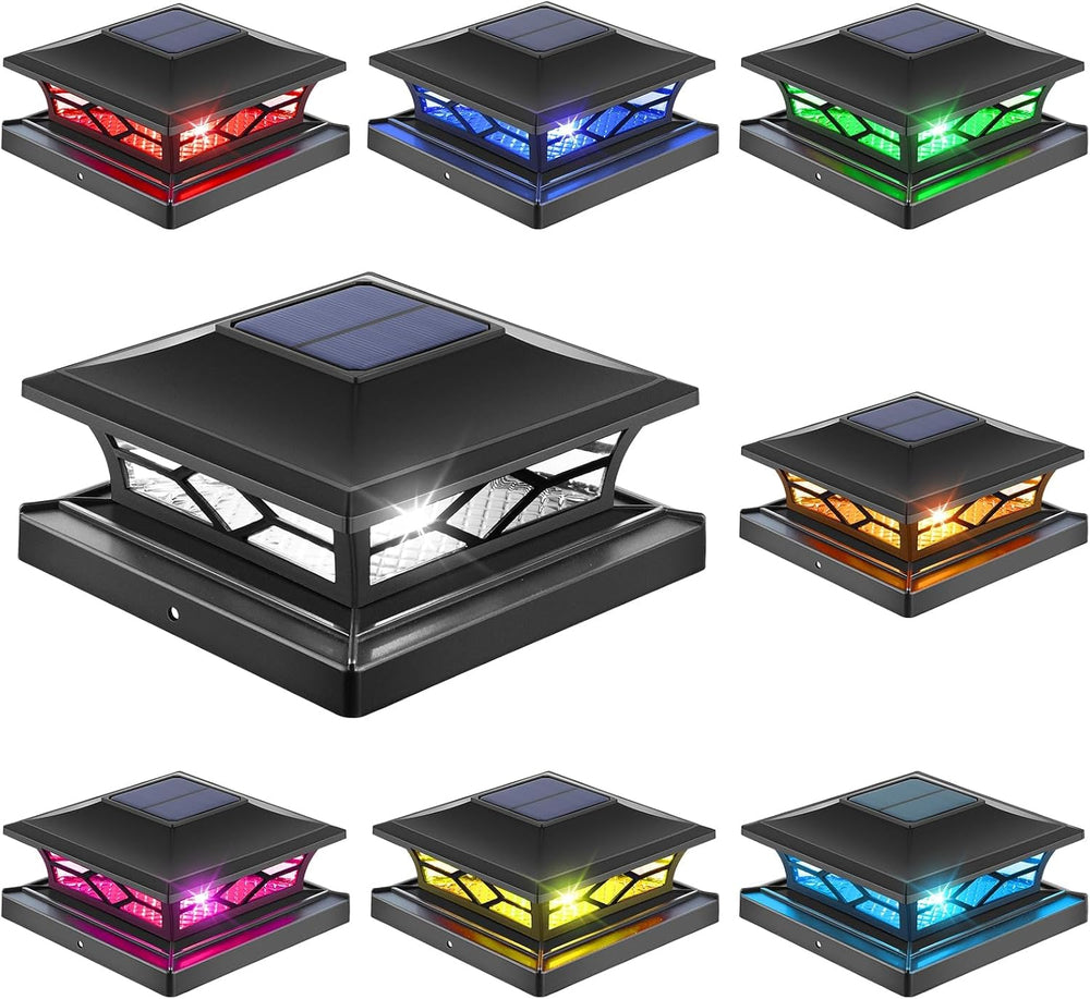 APONUO Solar Post Cap Lights with 8 RGB Colors and Multicolor Flow, Ultra-Bri...
