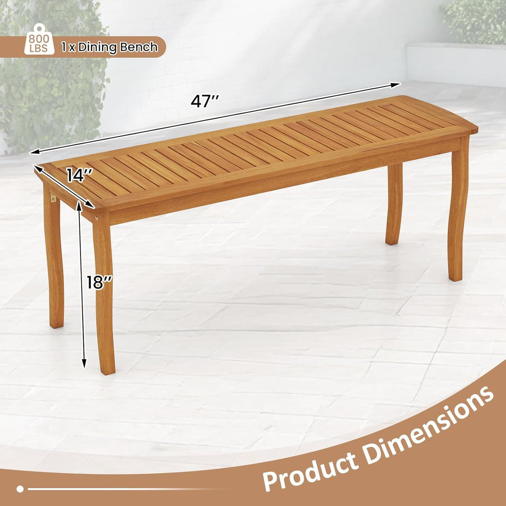 Tangkula Acacia Wood Outdoor Bench, 47" 2-Person Patio Dining Bench with...