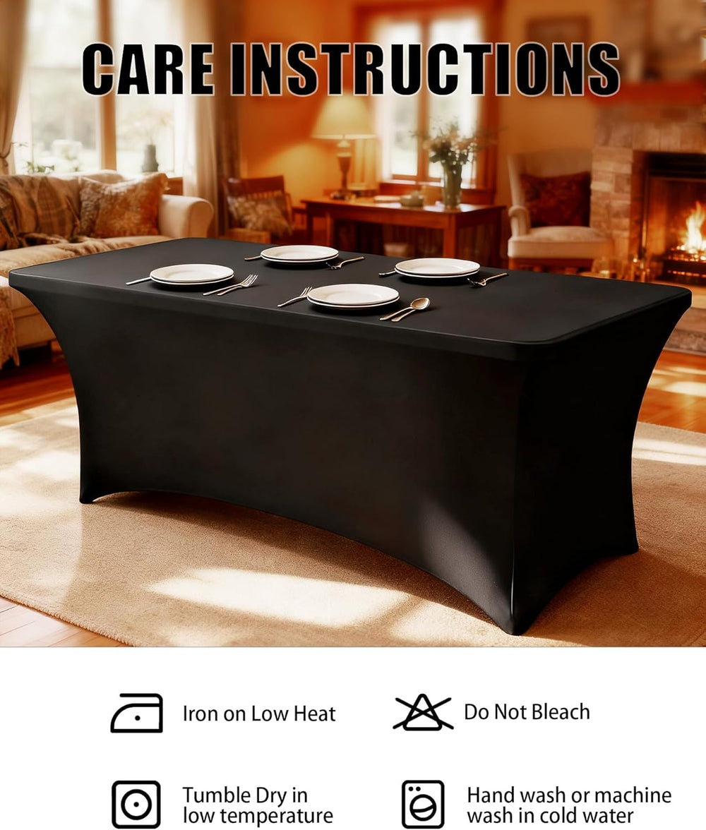 6FT Black Table Cloth - 6 Pack Fitted Stretch Rectangle Spandex Tablecloth, W...