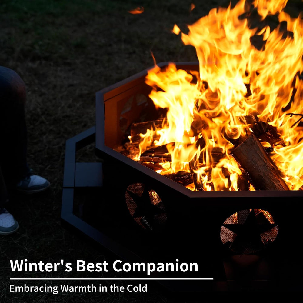 45 inch Large Fire Pit, Outdoor Fire Pit with Heavy Duty Construction, Wood B...