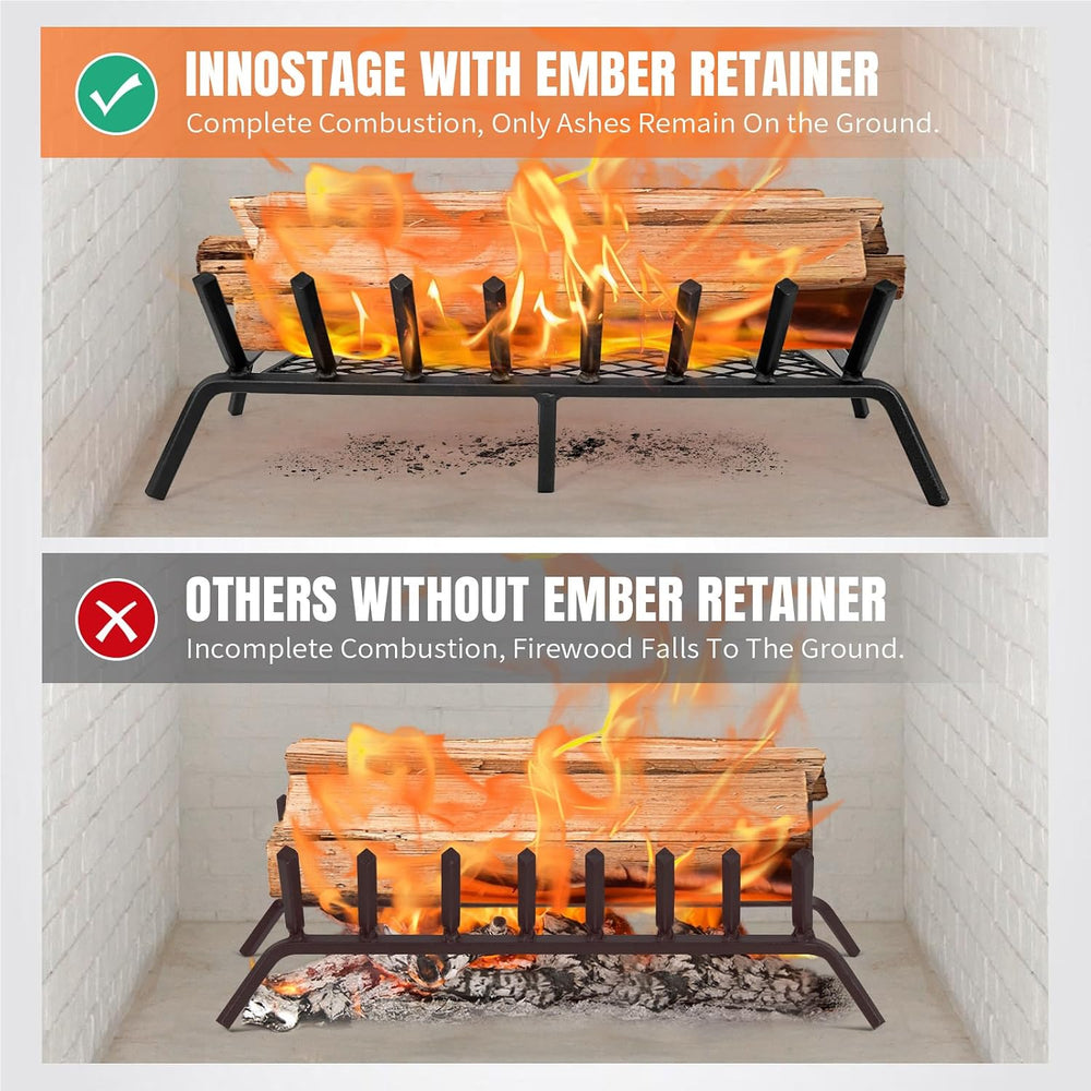 INNO STAGE 30 Inch Fireplace Grate with Ember Retainer, Indoor Outdoor