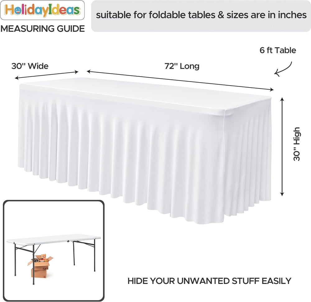 White Spandex Table Covers 6ft Rectangle Table Skirts for Party 2 Pack