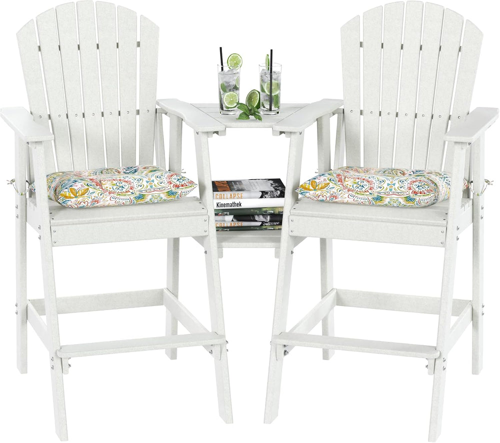 Sundale Outdoor Tall Adirondack Chairs Set of 2 with Table, Patio HDPE Bar