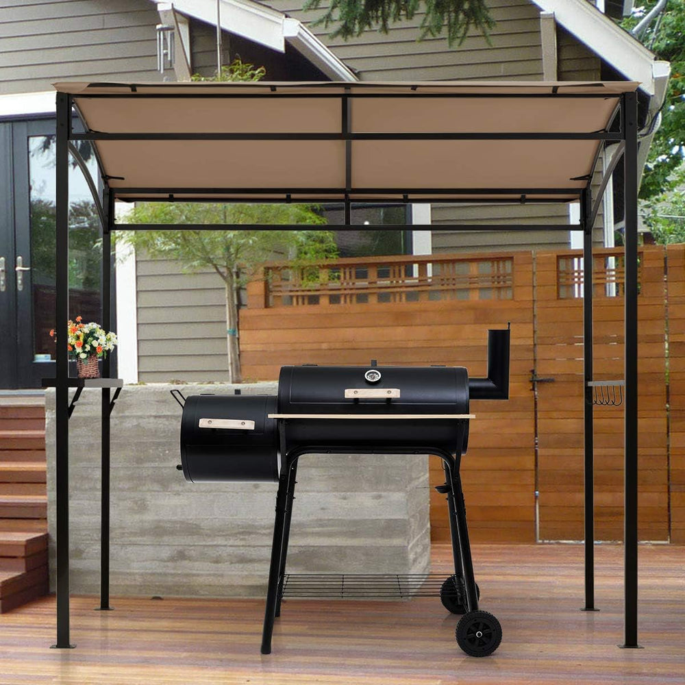 Tangkula 7ft Patio Grill Gazebo with Serving Shelf and Storage Hooks,Coffee