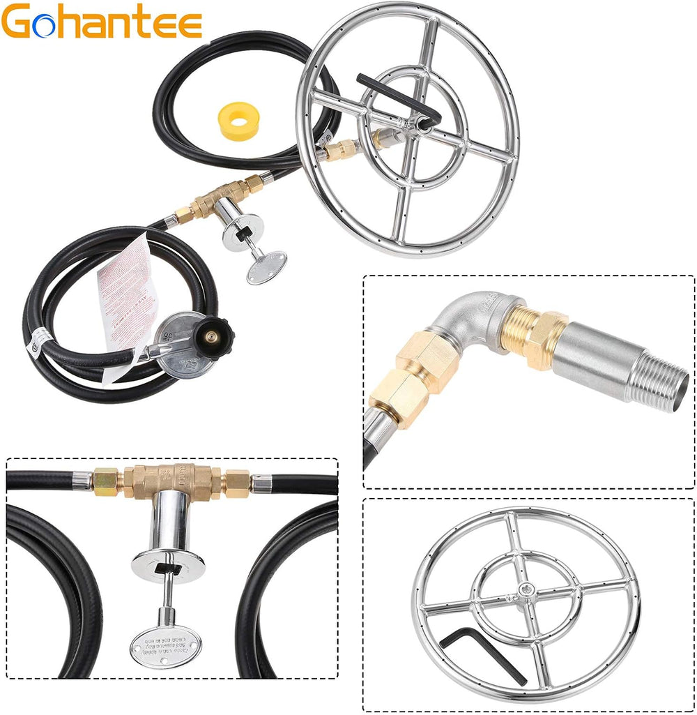 Fire Ring Burner Valve Assembly Kit, 12 inch Stainless Steel Fire Pit