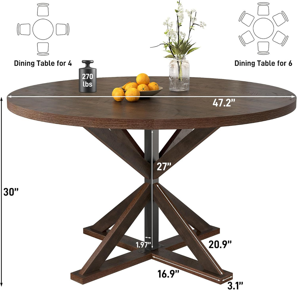 jiteentarou Round Wood Dining Table for Kitchen,Dining Room,Living Room,Farmh...