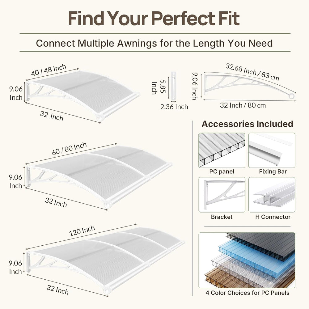 32" x 80" Window Door Awning Canopy Exterior with Drainage
