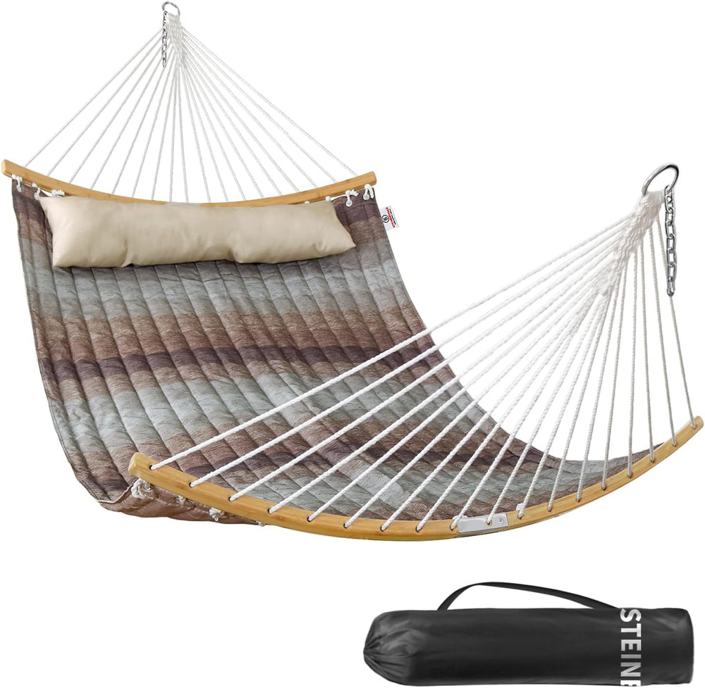 Double Hammock, 11 FT Quilted Fabric 2 Person Hammock for Outside with Pillow...