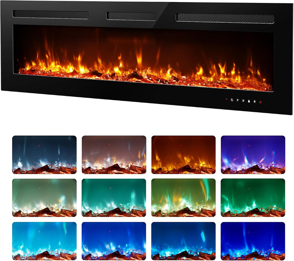 EUHOMY 60 Inch Electric Fireplace Recessed Wall Mounted