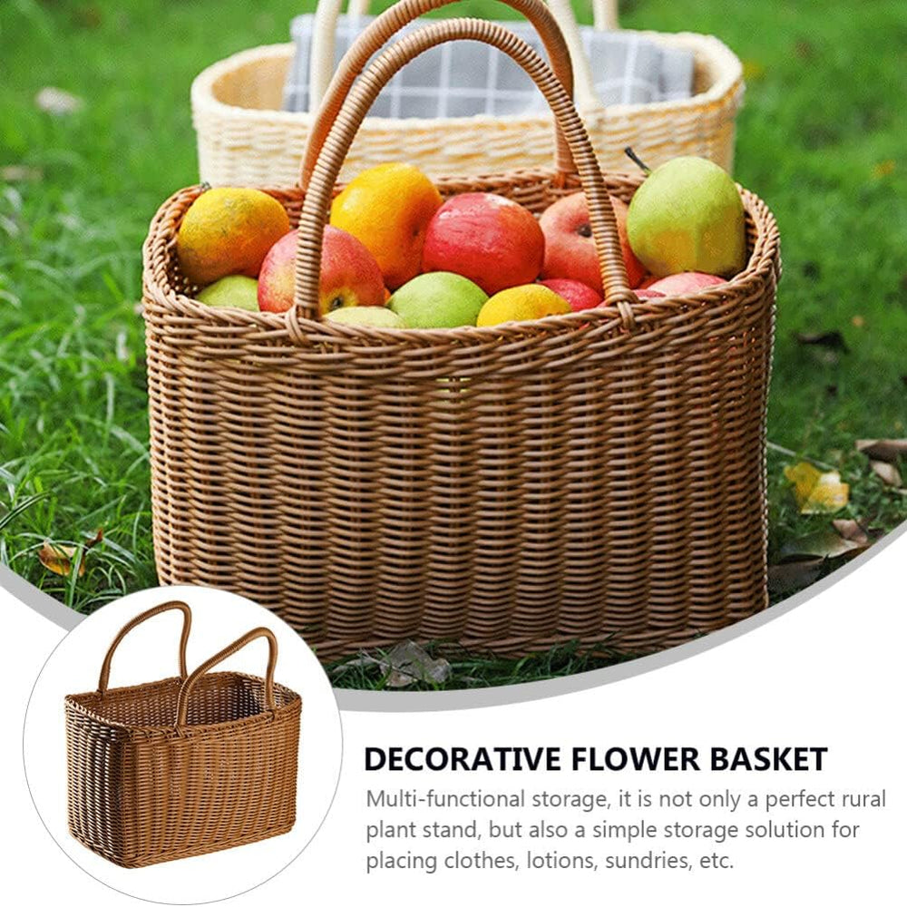 VOSAREA Wicker Picnic Basket Woven Natural Household Basket with Lid Hand Wov...