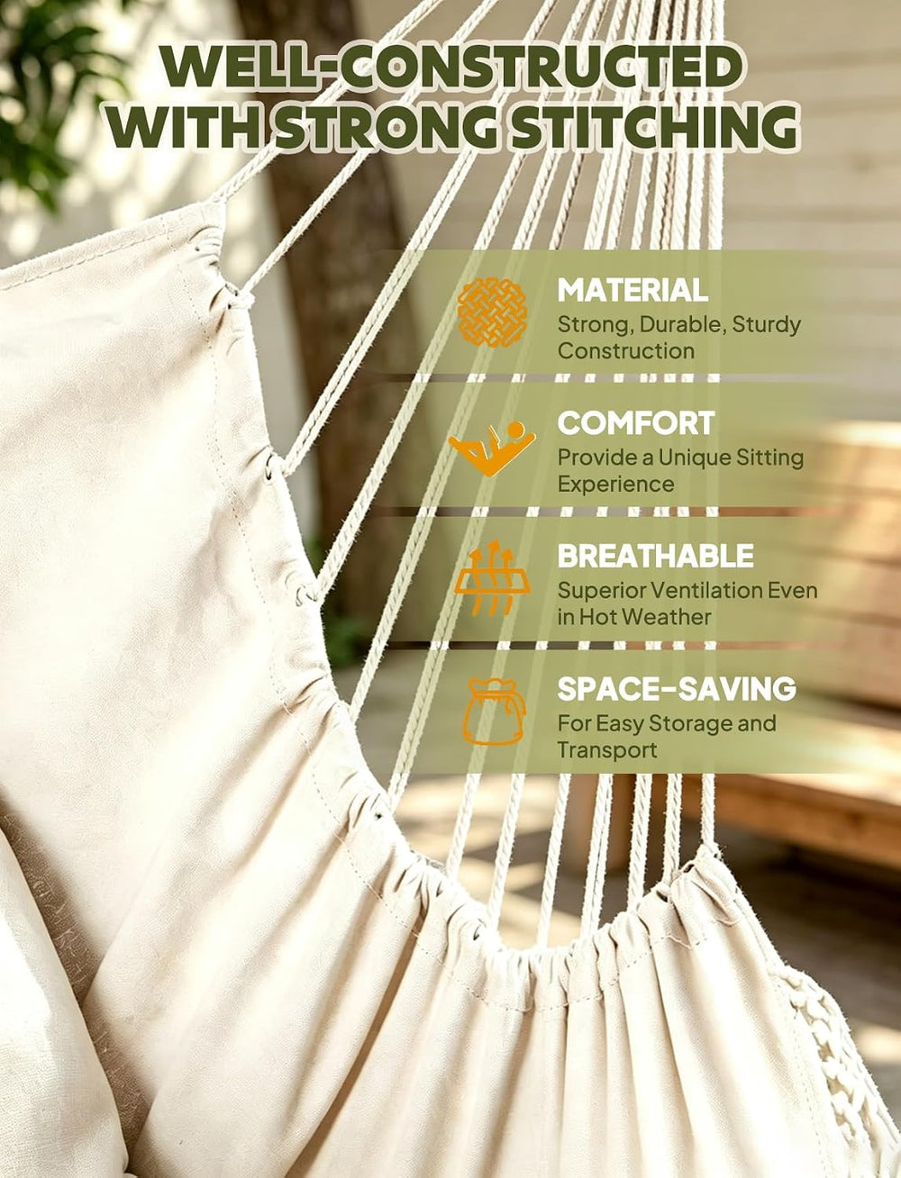Chihee Hammock Chair Max 500 Lbs 2 Cushions Spreader Bar Strap Carabiner