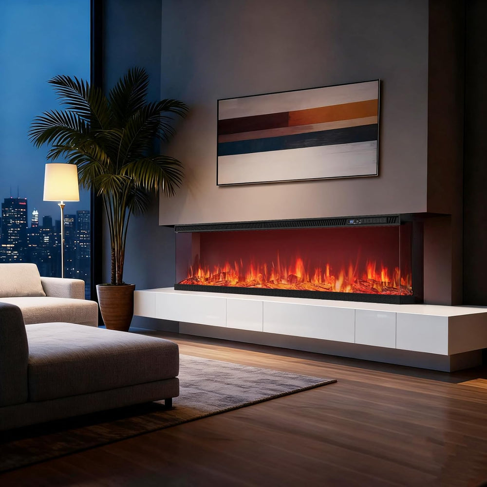 72-inch 3-Sided Wall Mount Electric Fireplace, Recessed & Built-in Design...