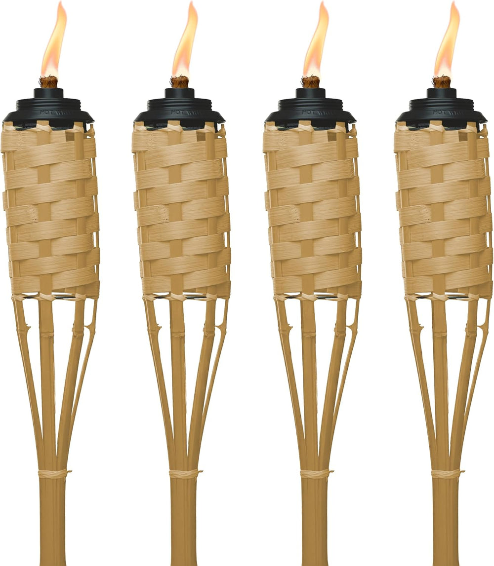 TIKI Bamboo Tiki Torches 4-Pack – Weather-Resistant Outdoor Décor with Easy-P...