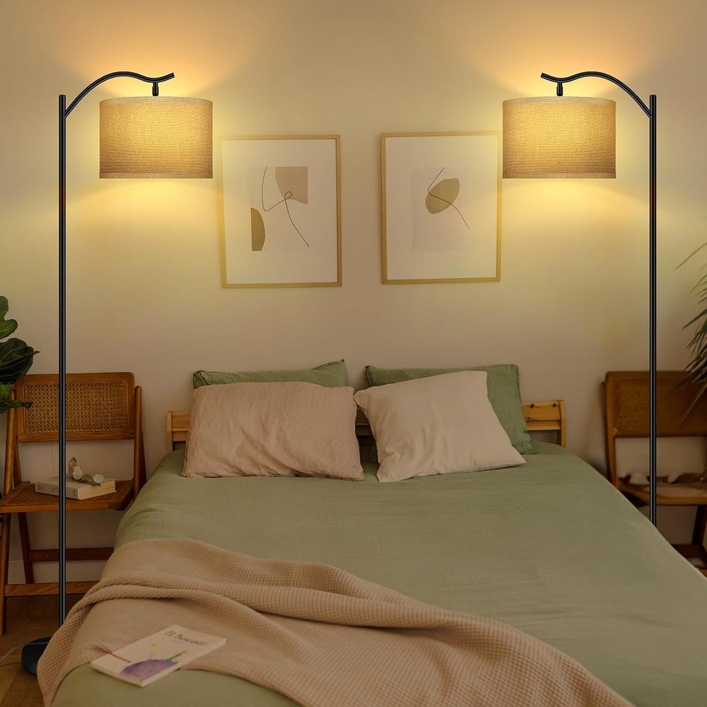 BoostArea LED Arched Floor Lamp with Fabric Linen Shade