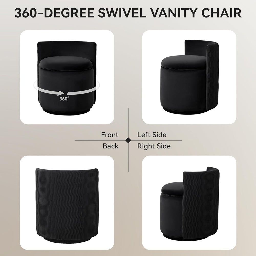 WUTUTUEE Velvet Vanity Chair with Storage, 360° Swivel Makeup Chair with Wave...