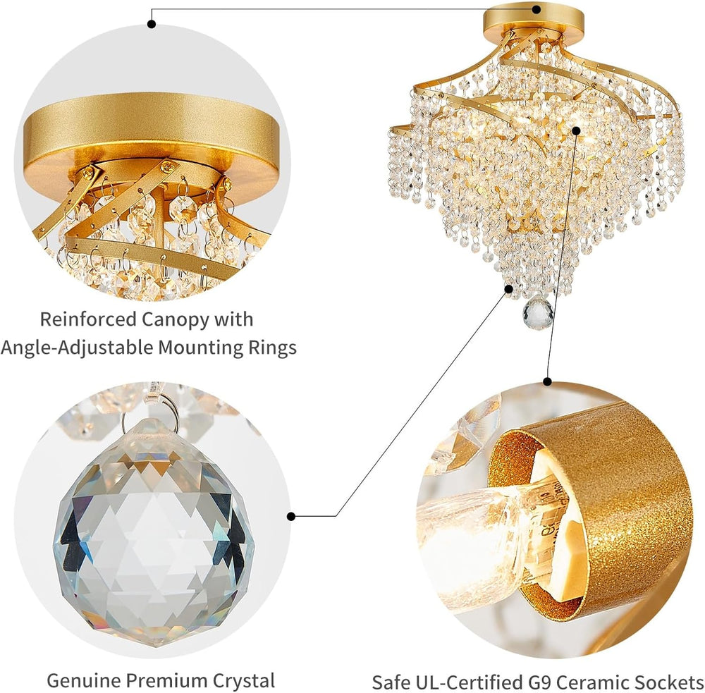 WUZUPS Crystal Chandelier Semi Flushmount Ceiling Light Modern Lighting Fixtu...
